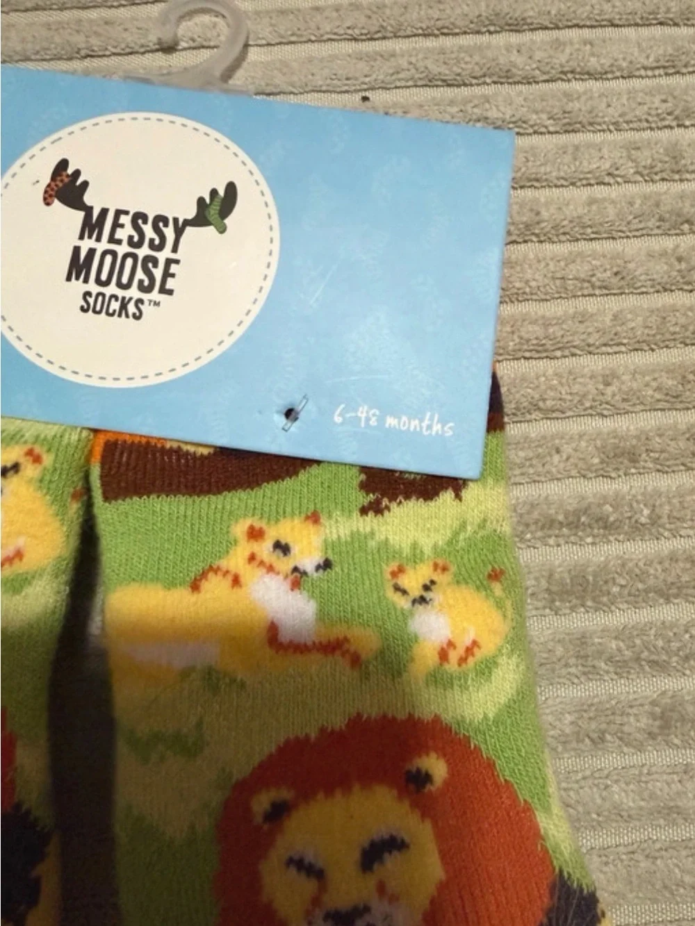 Messy Moose Kids' Green Lion Gripper Socks with Orange 3D Mane